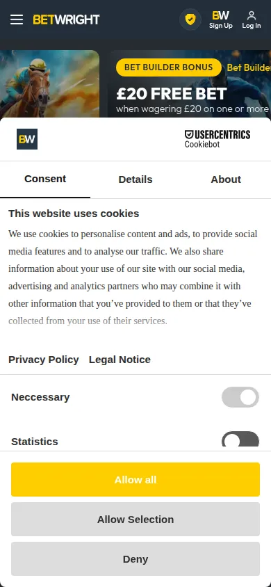 BetWright mobile website reference image