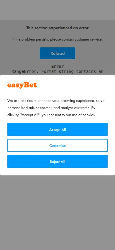 EasyBet mobile website reference image