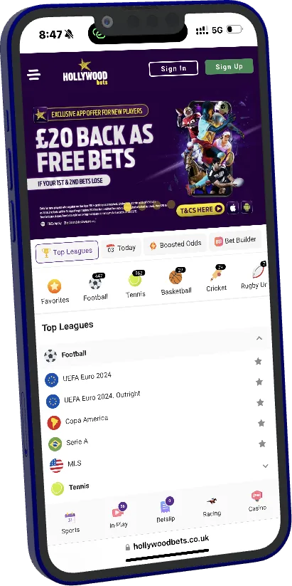 Hollywoodbets mobile website reference image