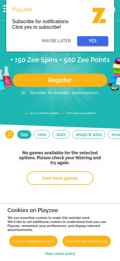Playzee mobile website reference image