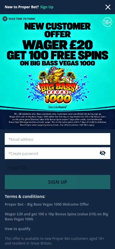 Proper Bet mobile website reference image