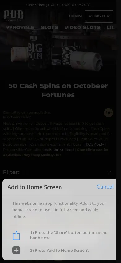 Pub Sports mobile website reference image