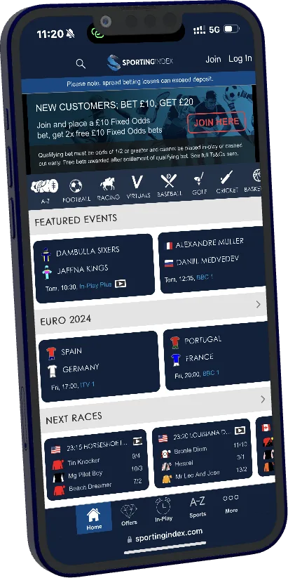Sporting Index mobile website reference image