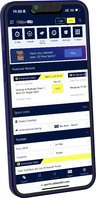 William Hill mobile website reference image